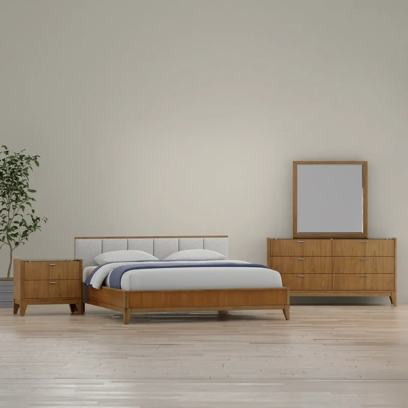Amalie Eastern King Bed, Dresser, Mirror, Nightstand