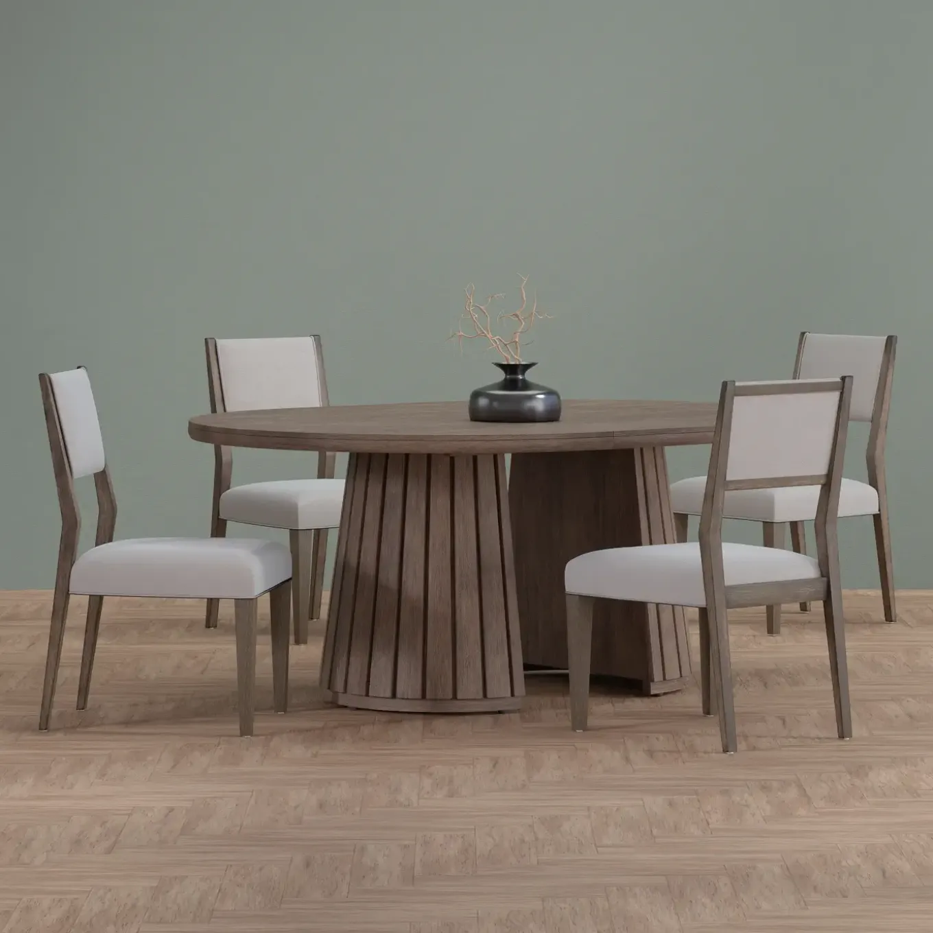 Carnaby Extendable Round Table & 4 Side Chairs
