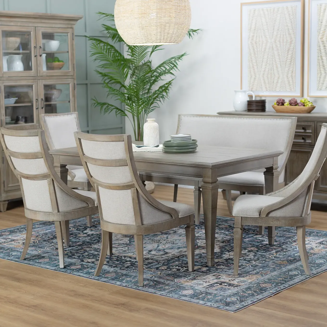 East Bay Extendable Table, 4 Arm Chairs & Bench With Back