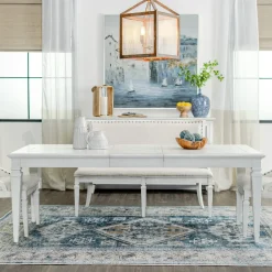 East Bay 6pc Dining Set: Extendable Dining Table, 4 Arm Chairs & Bench