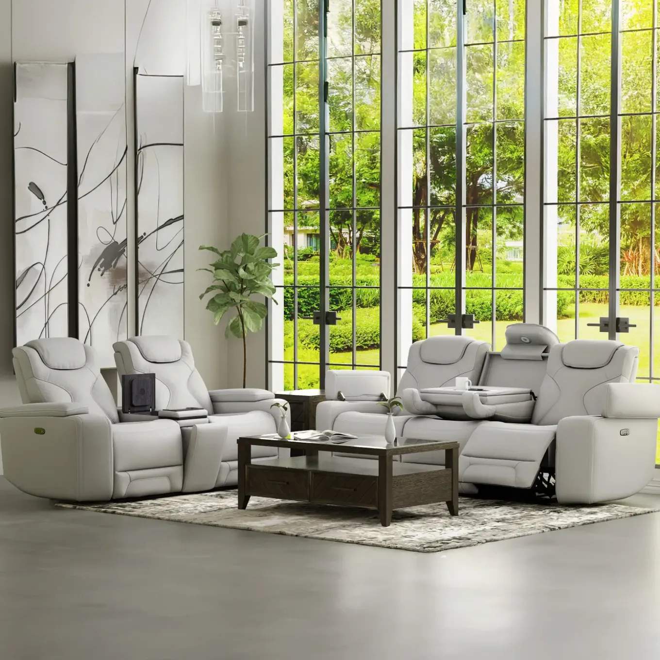 Jet White Leather Motion Sofa & Loveseat Set