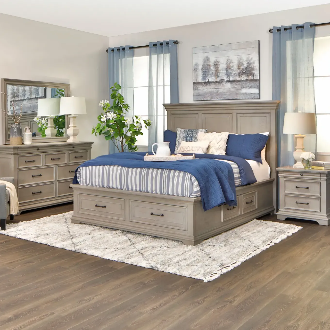 Legion California King Bed, Dresser, Mirror, Nightstand