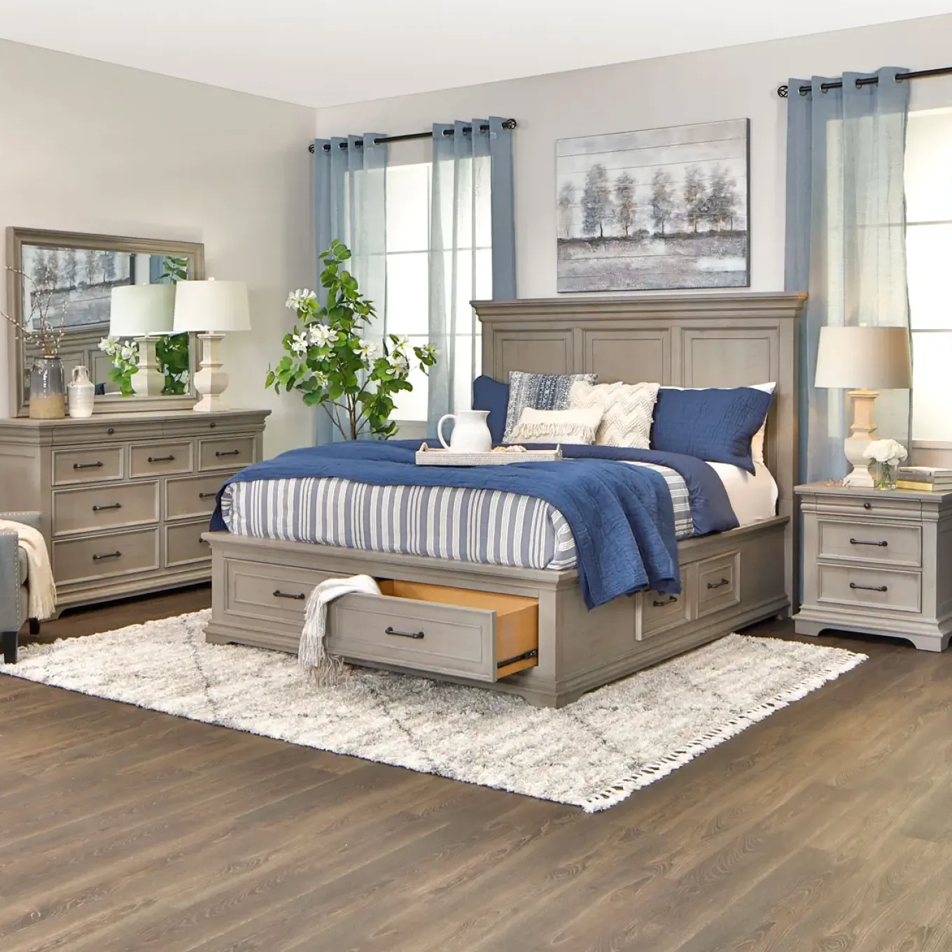 Legion California King Bed, Dresser, Mirror, Nightstand