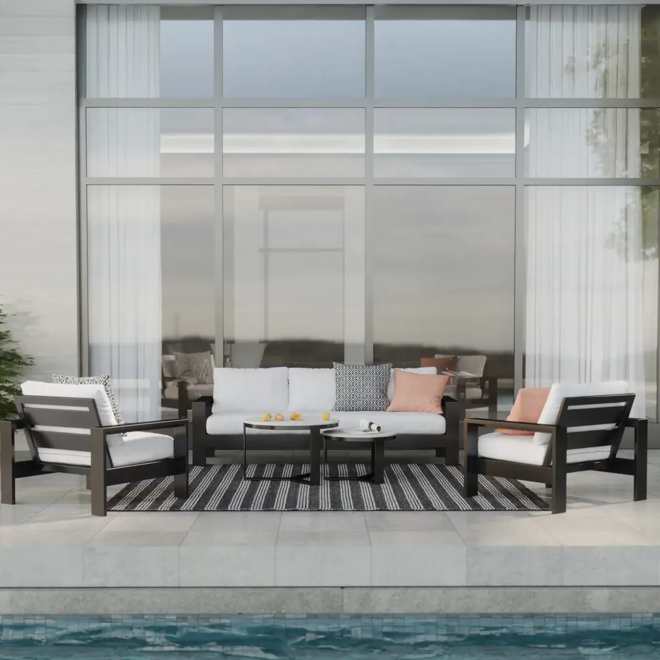 Queensland 3pc Outdoor Seating Set: Sofa & 2 Rocker Lounge Chairs