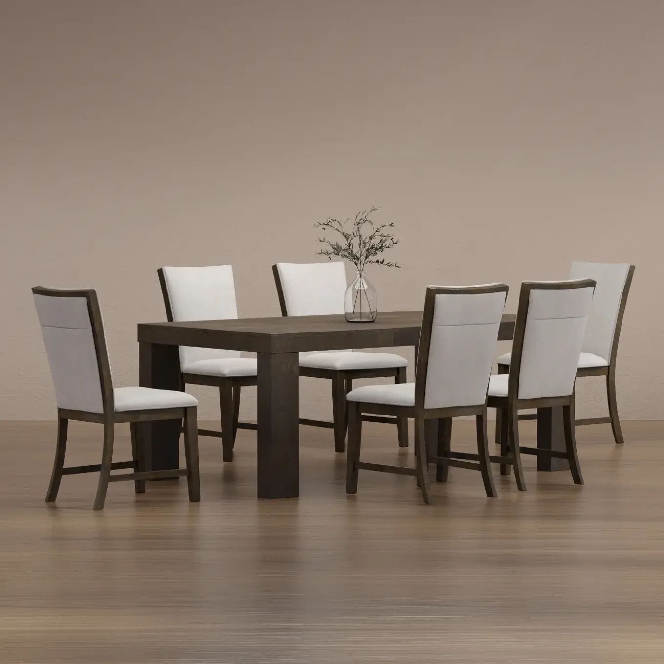 Riley 7pc Dining Set: Extendable Table, Uph Back Chairs