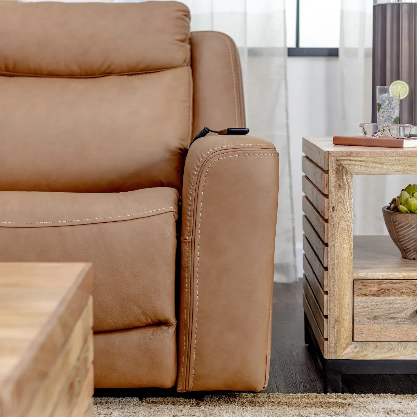 Ryder 5pc Power Leather Sectional with Heat & Massage