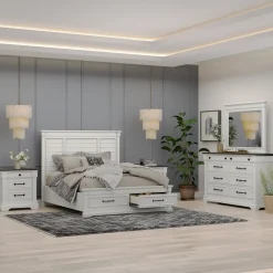 Sheridan King Storage Bed, Dresser, Mirror, Nightstand