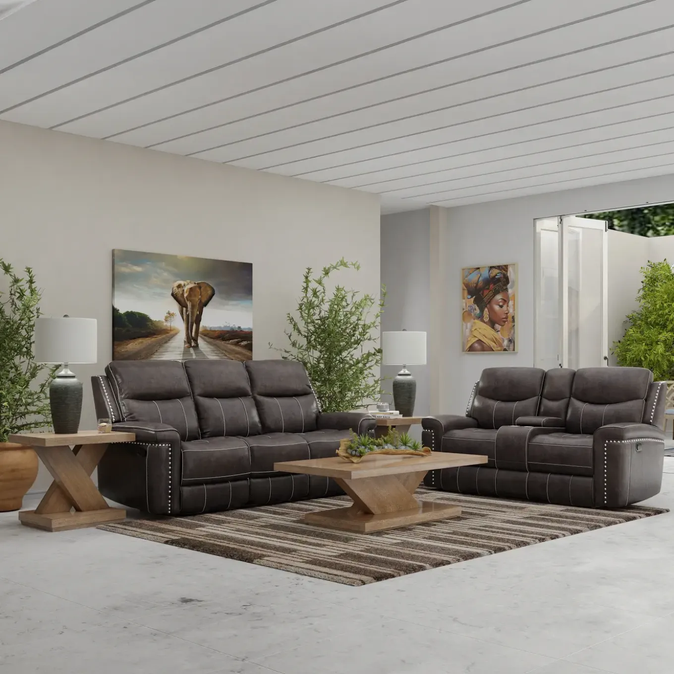Triplex Power Reclining Living Room Set-Gray